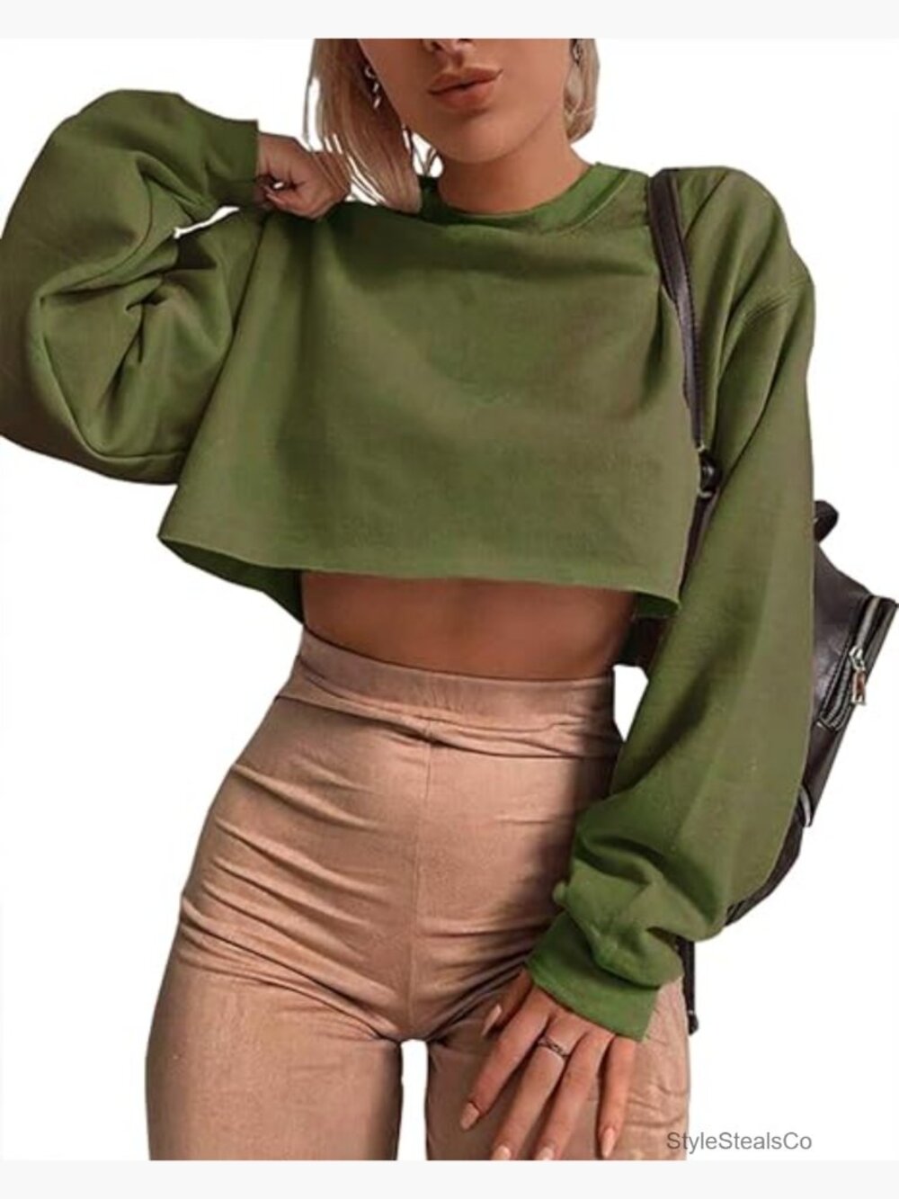 Long Sleeve Crop Top Pullover Sweatshirt Loose Fit Casual Workout
